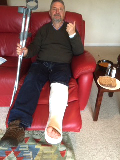Neil Mackenzie with broken ankle